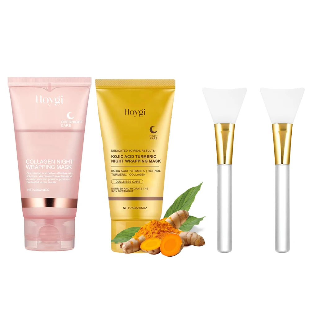 2pcs Collagen Overnight Wrapping Peel Off Facial Mask Deep Cleansing Pores Oil Control Turmeric Wrapping Night Face Mask