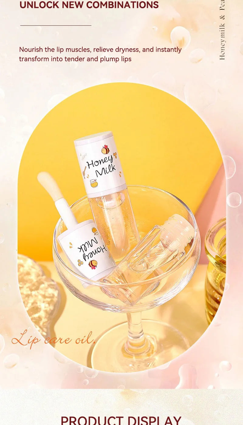 The Peach Milk Honey Lip Oil effectively alleviates dryness, provides deep moisturization, diminishes the appearance of lip lines, and imparts a light, hydrated feel to the lips. It is designed with an oversized brush head and features an appealing aesth.