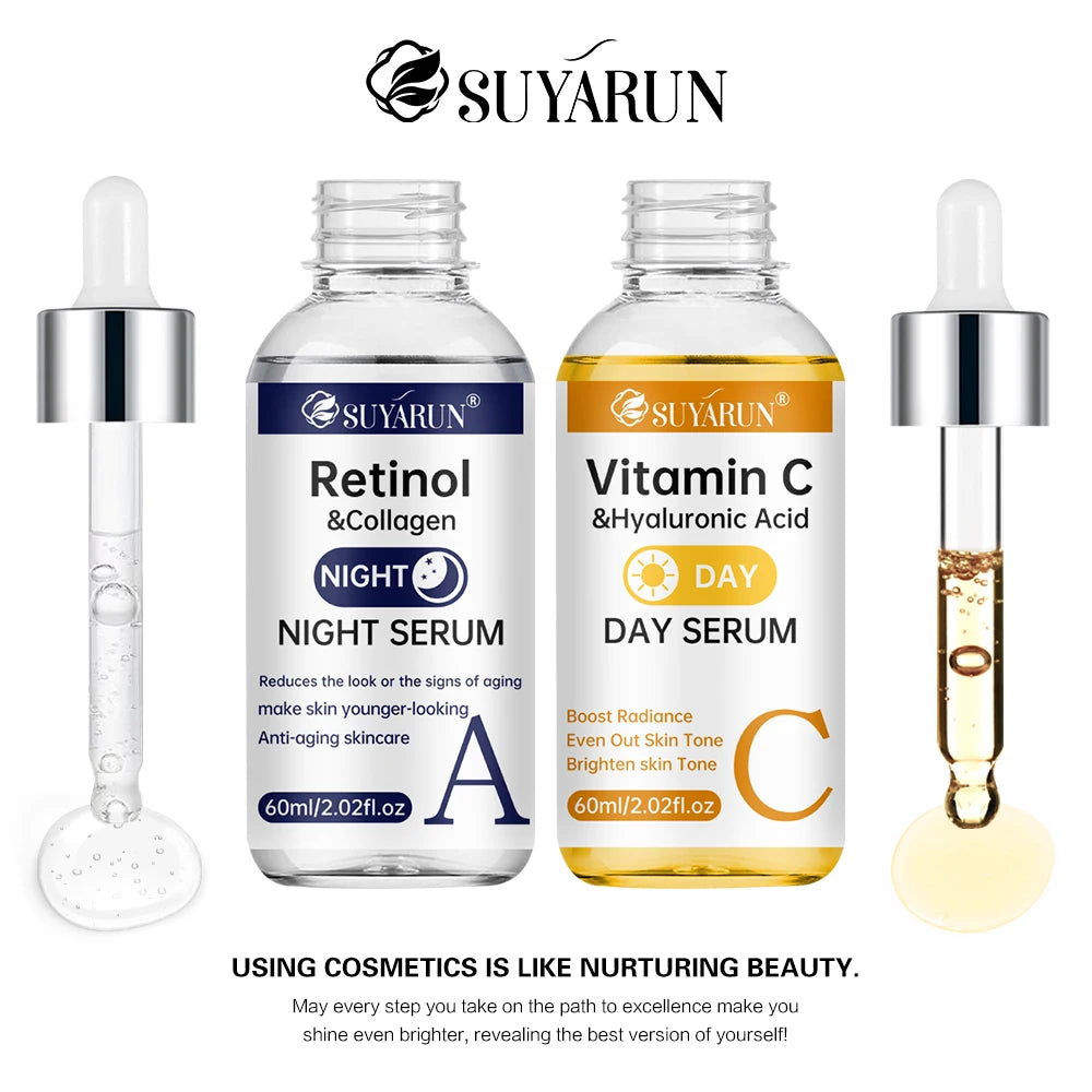 SUYARUN Day Vitamin C Night Retinol Serum - Brightening & Anti-Aging | 2-in-1 Formula for Skin Repair | All Skin Types.