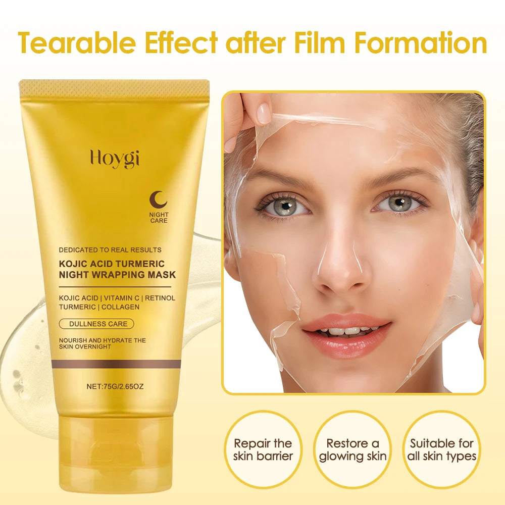 2pcs Collagen Overnight Wrapping Peel Off Facial Mask Deep Cleansing Pores Oil Control Turmeric Wrapping Night Face Mask