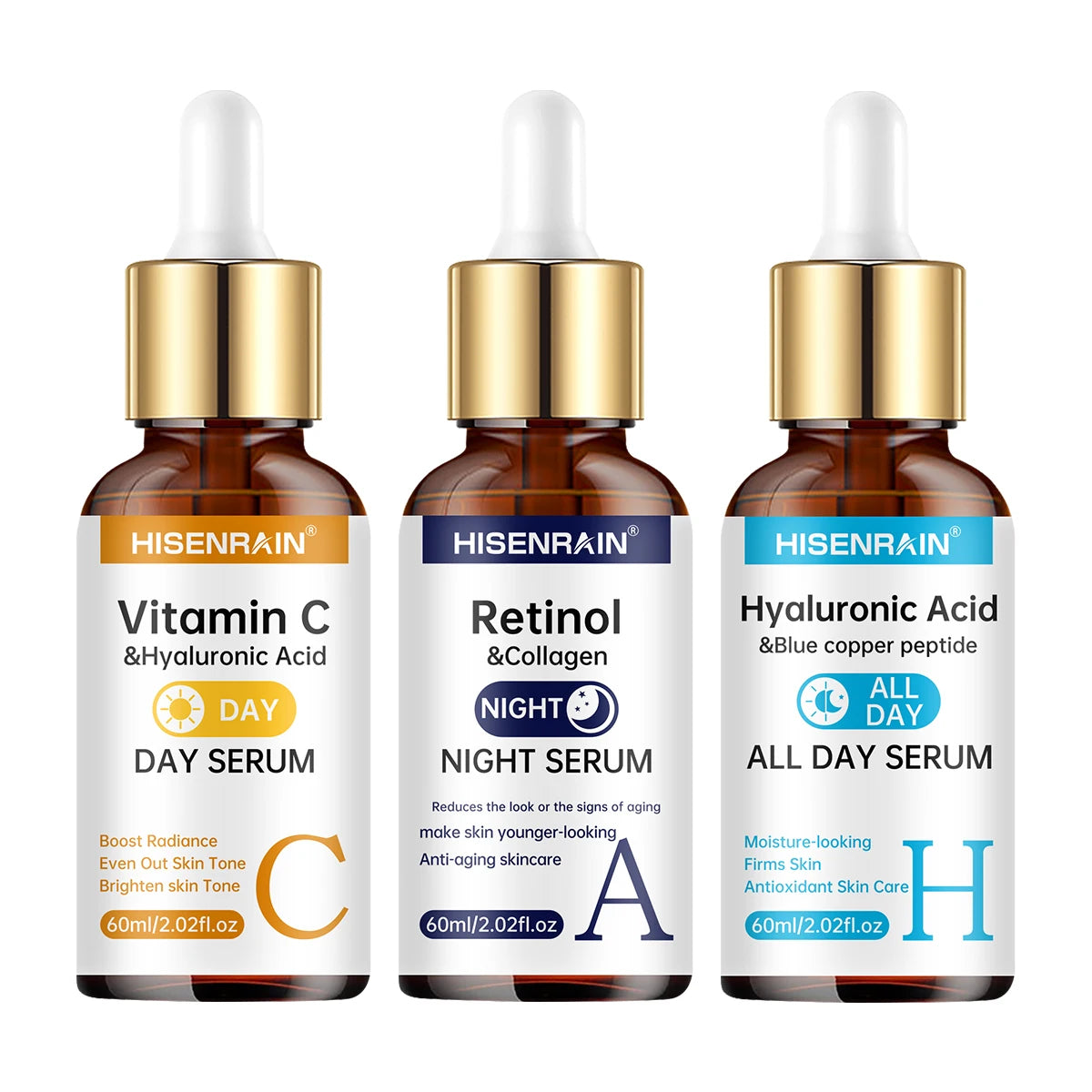 HISENRAIN Vitamin C + Retinol + Hyaluronic Acid Serum Duo | Anti-Aging Brightening & Hydration Combo | For All Skin Type.