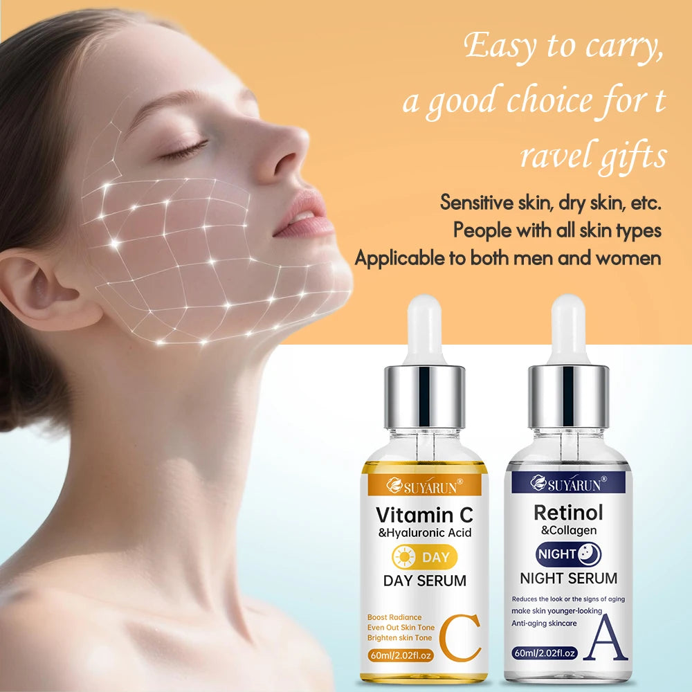 SUYARUN Day Vitamin C Night Retinol Serum - Brightening & Anti-Aging | 2-in-1 Formula for Skin Repair | All Skin Types.