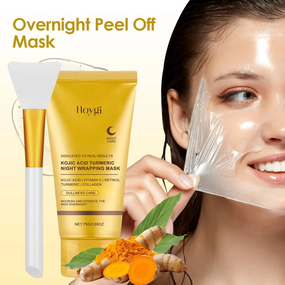 2pcs Collagen Overnight Wrapping Peel Off Facial Mask Deep Cleansing Pores Oil Control Turmeric Wrapping Night Face Mask