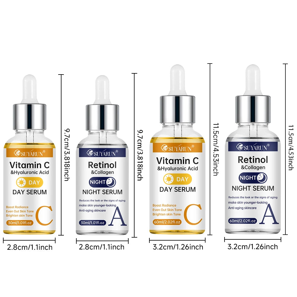 SUYARUN Day Vitamin C Night Retinol Serum - Brightening & Anti-Aging | 2-in-1 Formula for Skin Repair | All Skin Types.