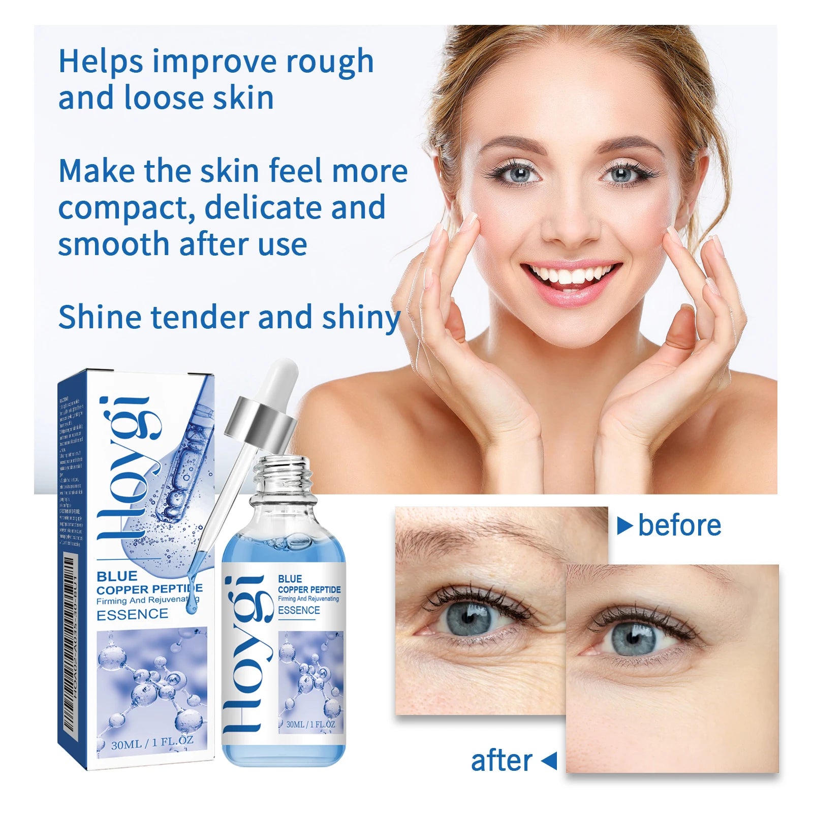 Hoygi Blue Copper Peptide Firming Serum Collagen Boost Repair Hydrating All Skin Types Fast Absorbing Non Irritating