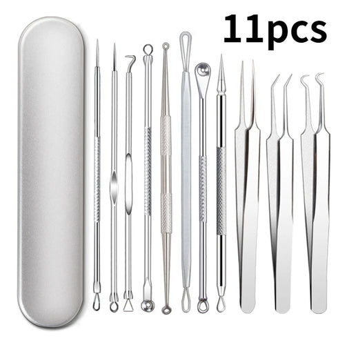 11Pcs/Set Acne Needle Blackhead Clip Remover Extraction Pore Black Head Cleaner Face Skin Care Cleansing Needle Tool Cell Clamp