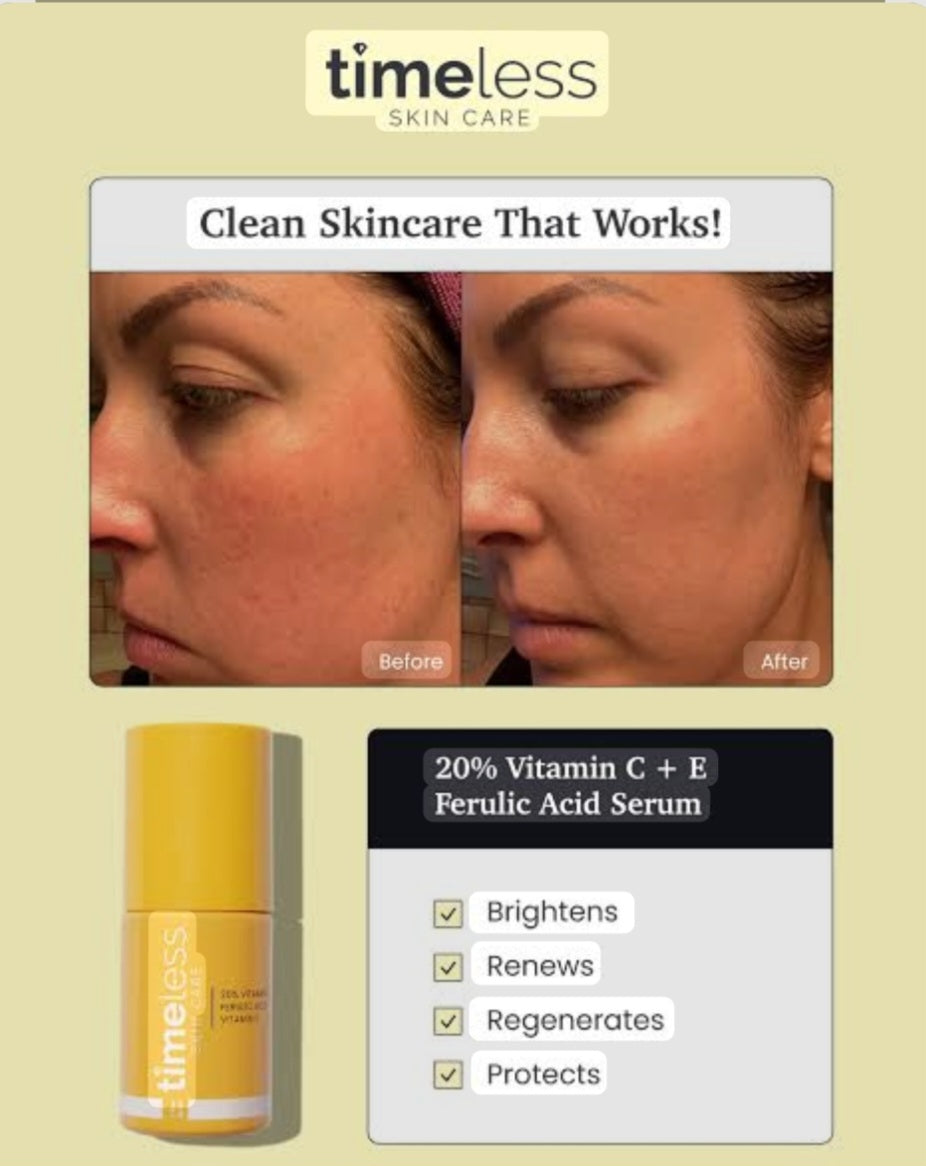 Timeless Skin Care 20% Vitamin C Serum Vitamin E Ferulic Acid Moisturizing Firming Orange Collagen Facial Essence, 30ml original